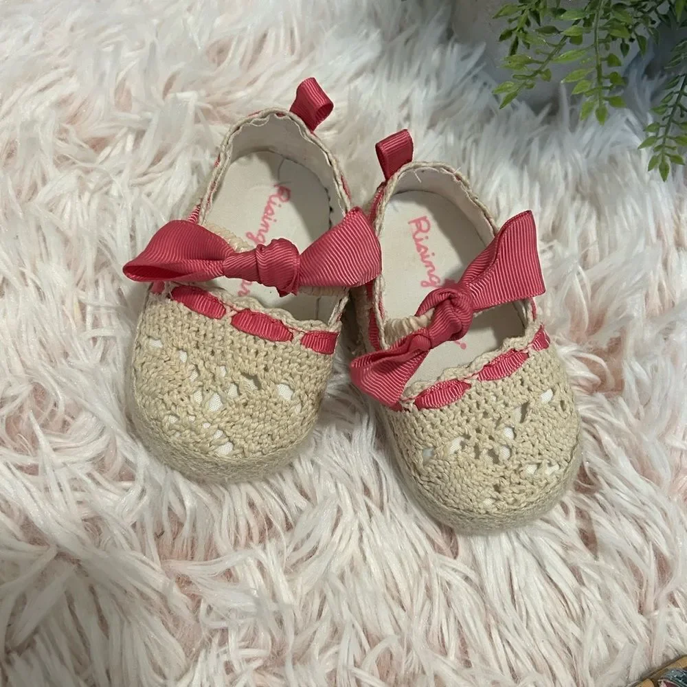 Rising Star Cream Pink Bow Crochet Flats & colorful‎ Sandals baby sz 2